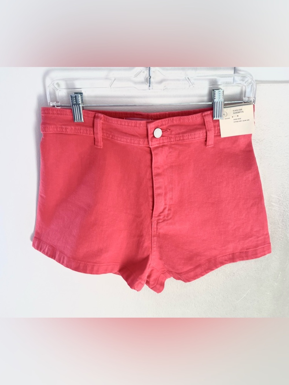 Coral Red Sailor Denim Shorts with Vintage Fade